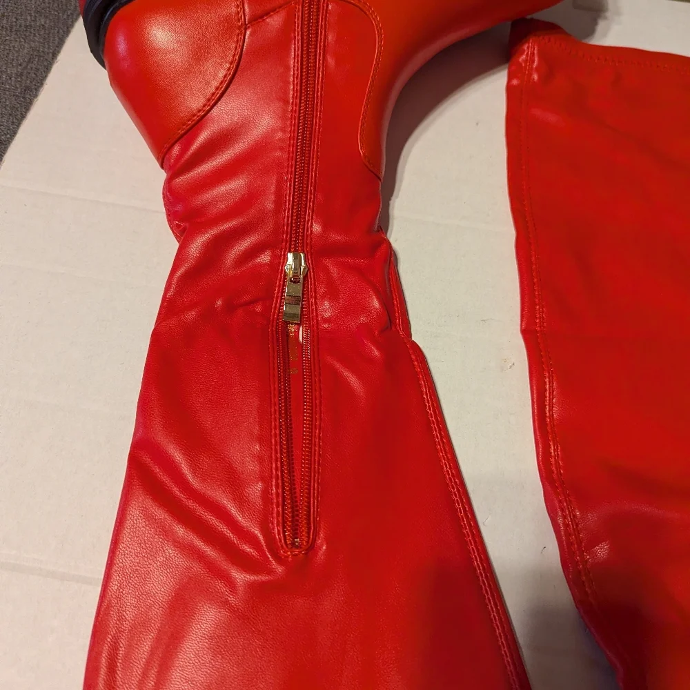 Red Over-the-Knee Platform Boots - Women's Fashion Boots